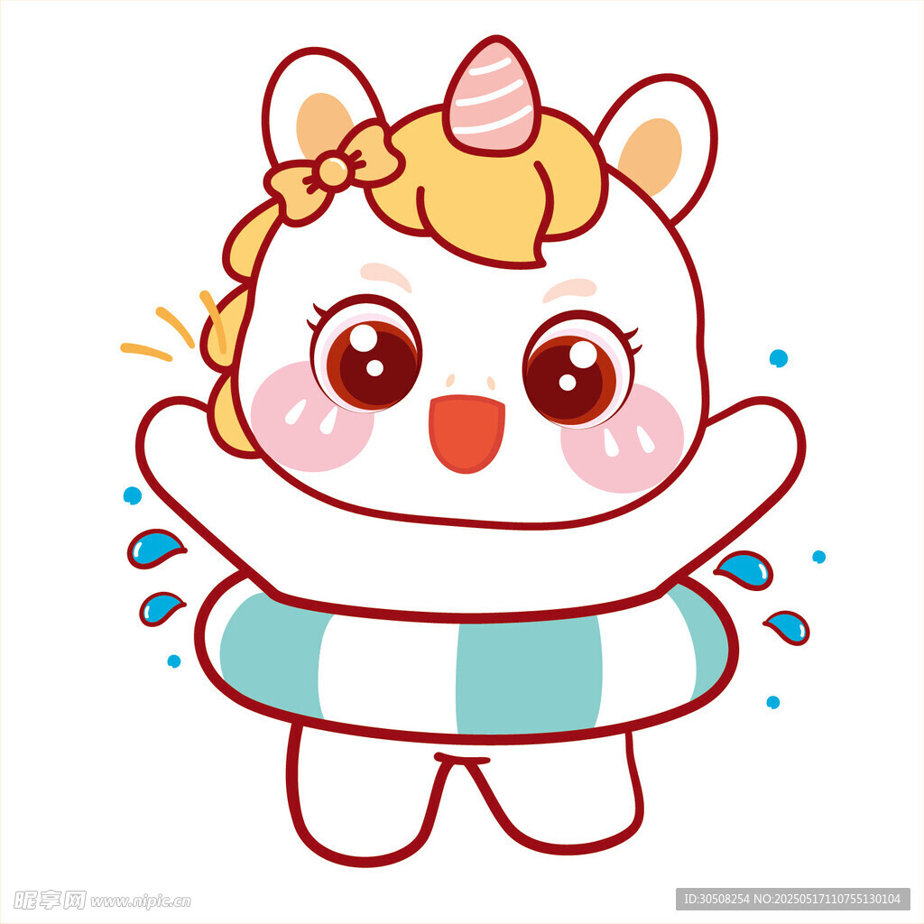 小马儿可爱带绿色游泳圈卡通图片