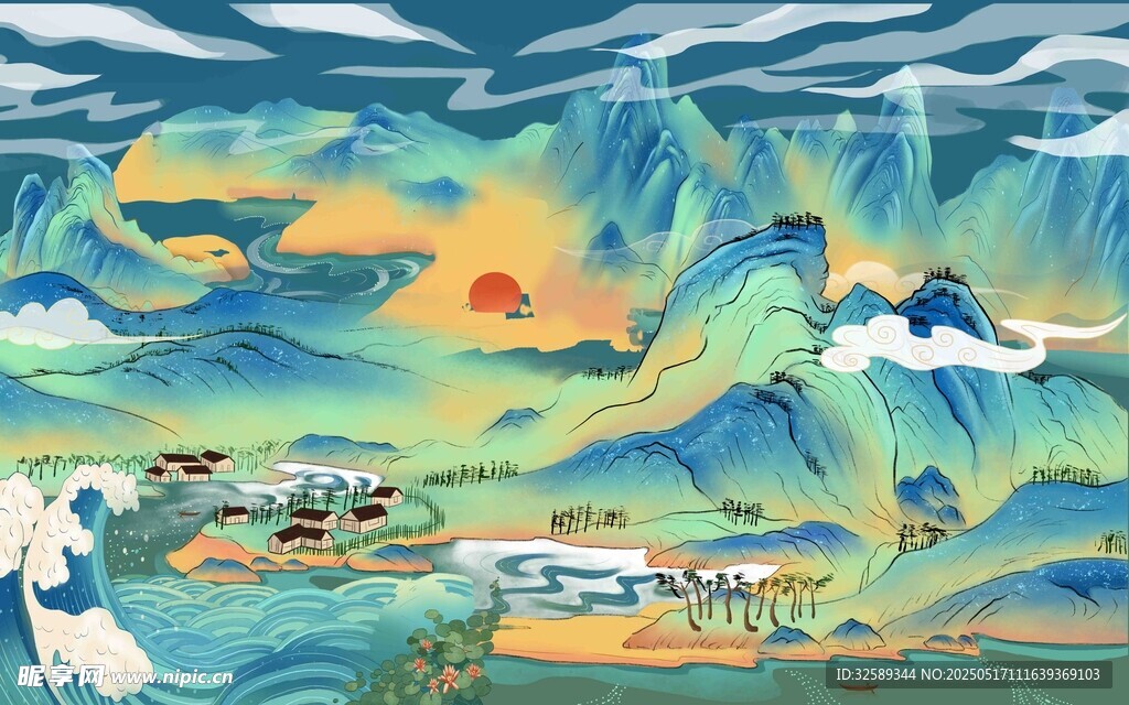 青山山水背景墙