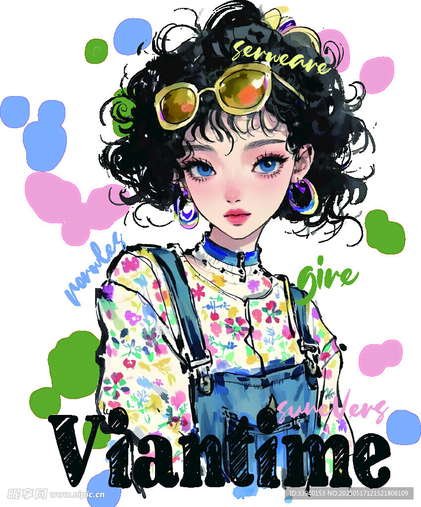 复古风少女插画