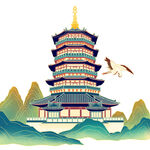 手绘国潮风建筑