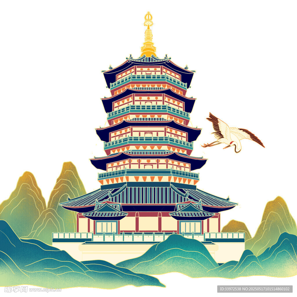 手绘国潮风建筑