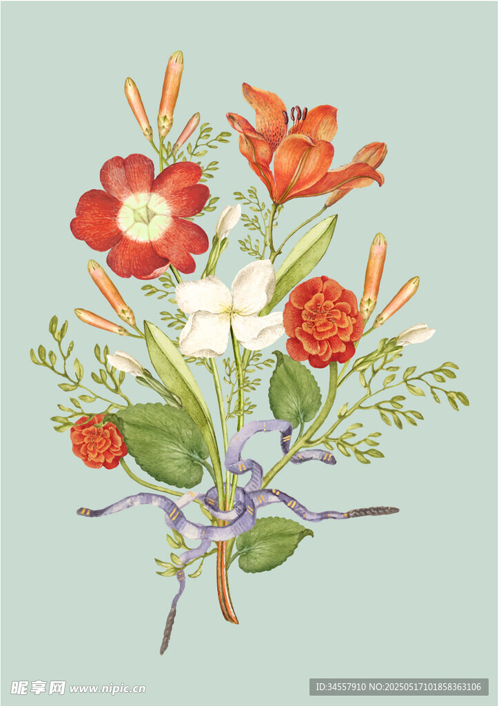 复古插画花