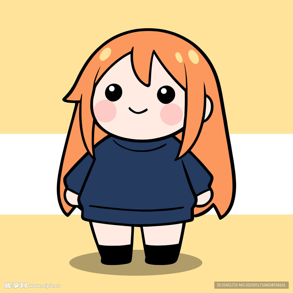 可爱红发蓝衣卡通女孩