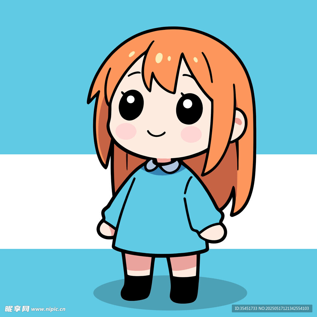 可爱红发蓝衣卡通小女孩