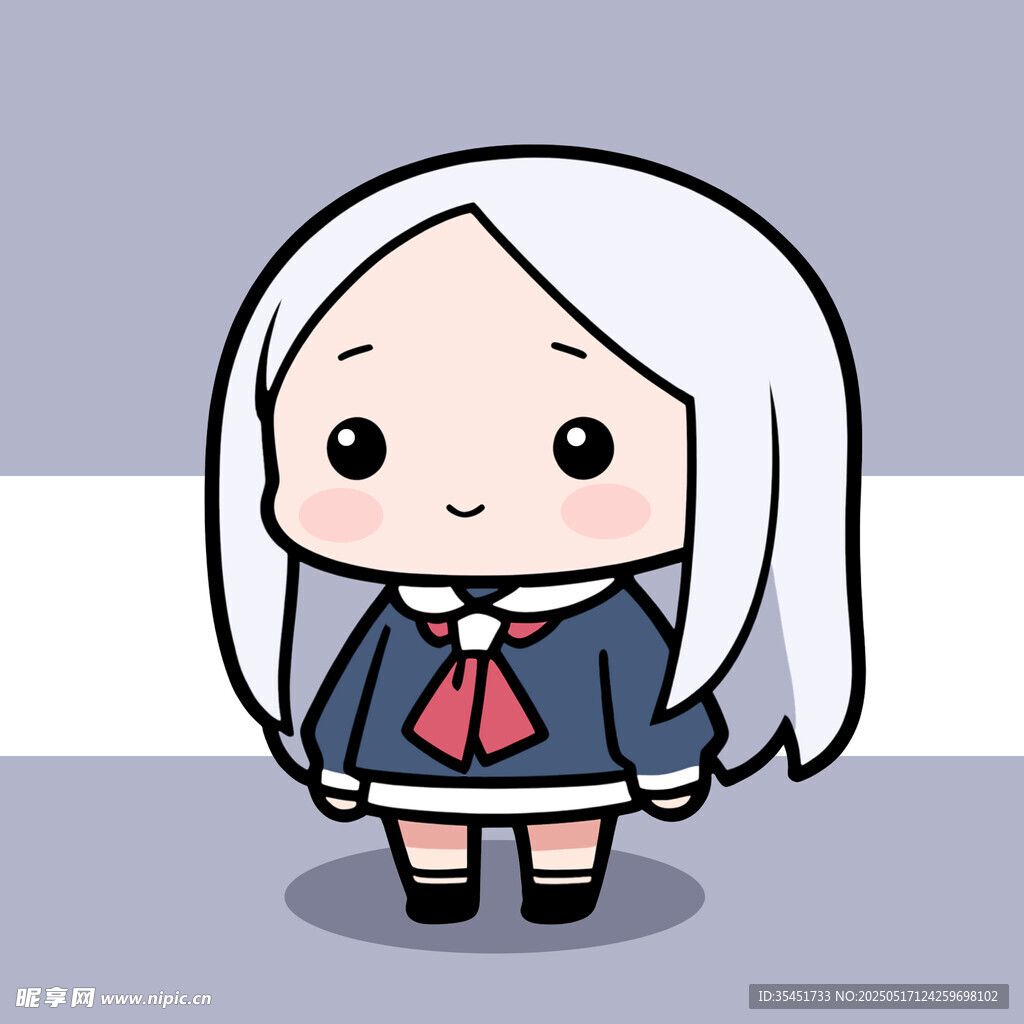 可爱白发校服卡通女孩