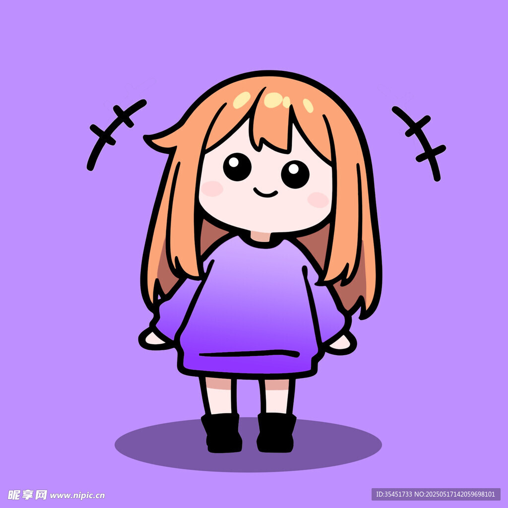 紫色着装的卡通女孩