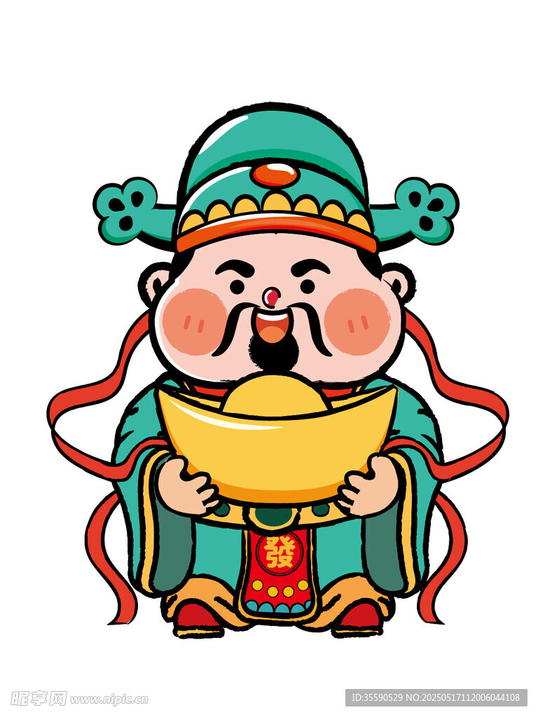 金元宝发财暴富财神卡通插画图片
