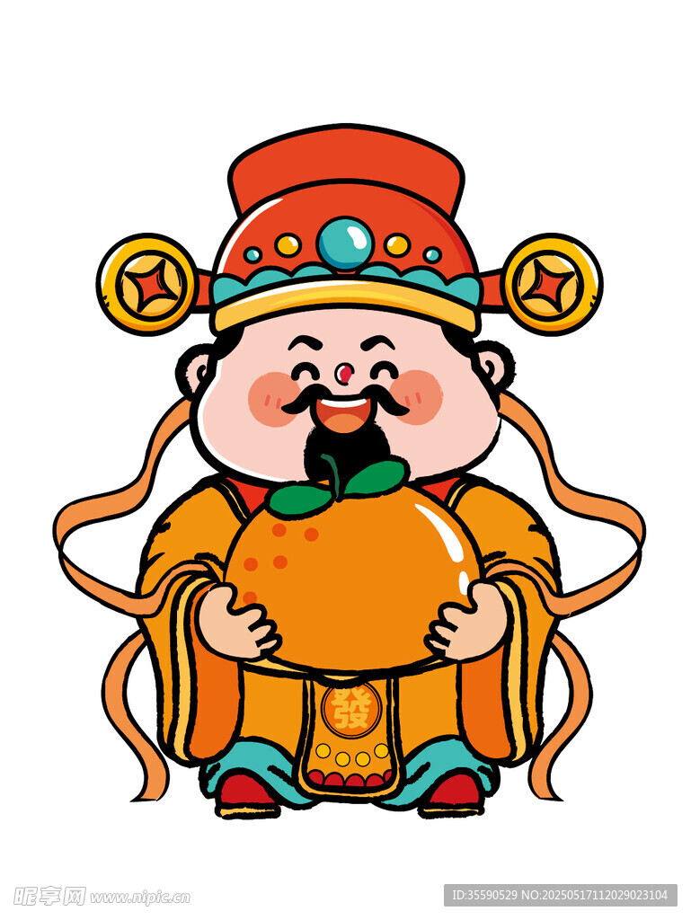 日进斗金财神抱橘卡通头像图片