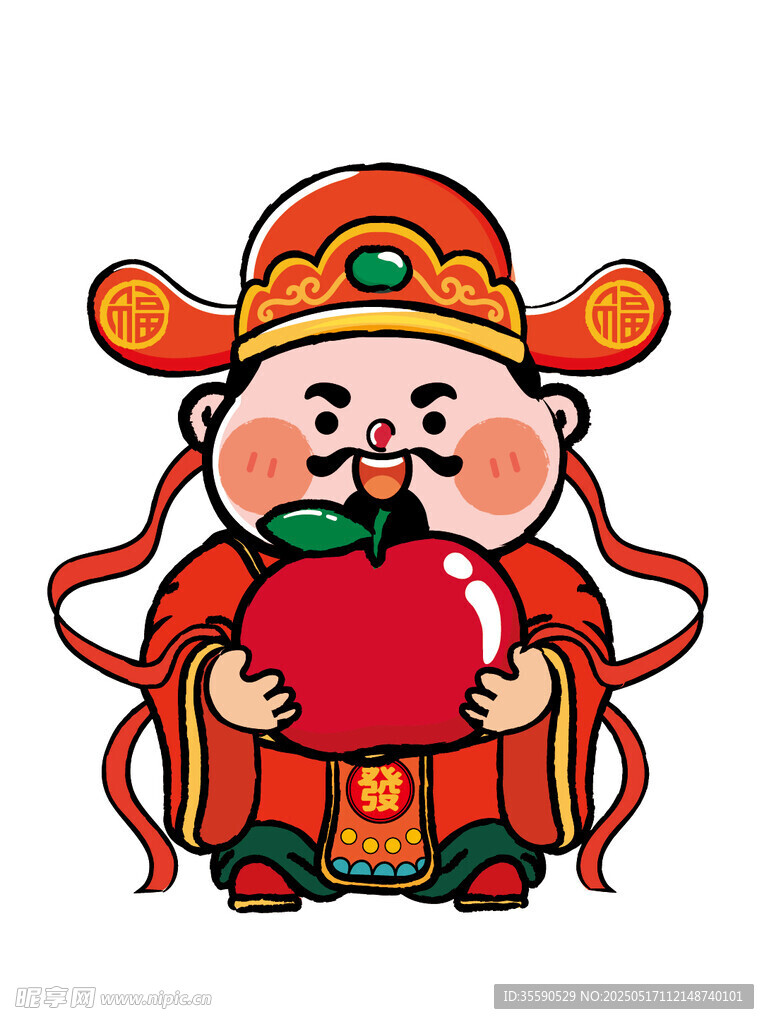 财神暴富拿苹果发财卡通插画图片