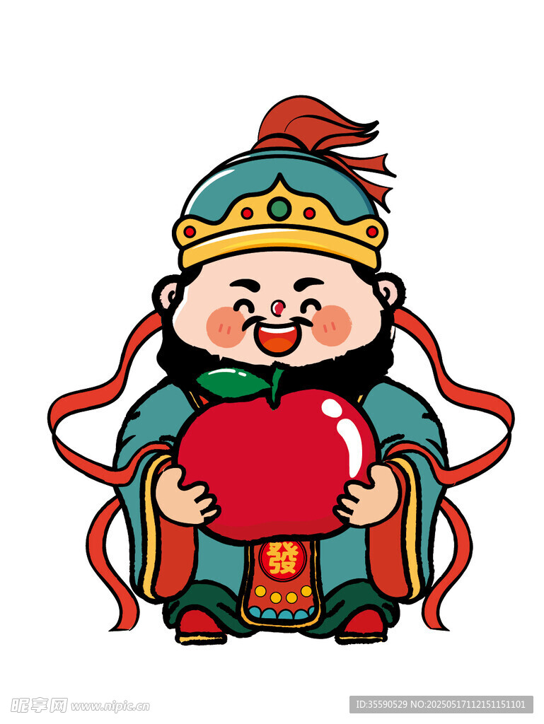 发财财神喜抱苹果卡通头像图片