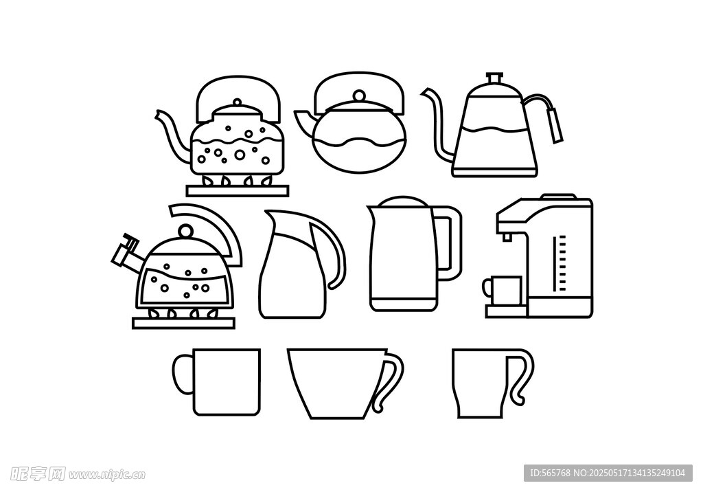 简约茶具图标集合