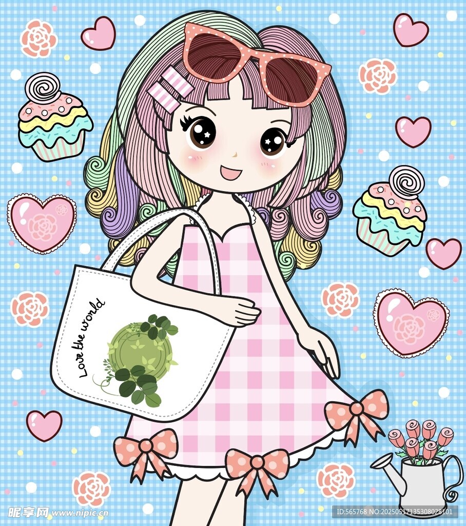 可爱粉裙女孩手提购物袋