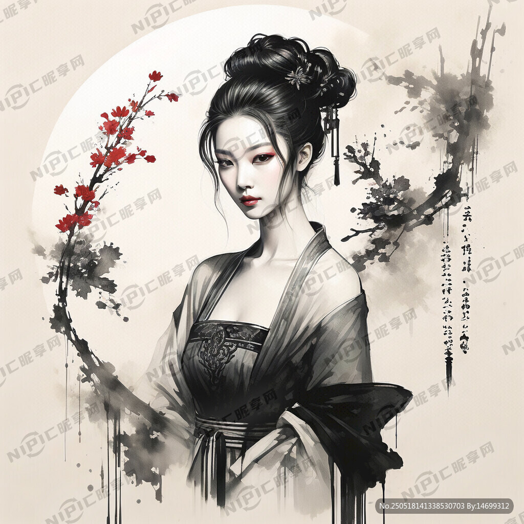 水墨 古代美女 手串 国画