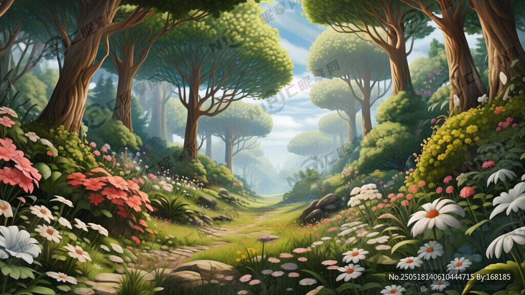森林场景 树木 草地 花 效果