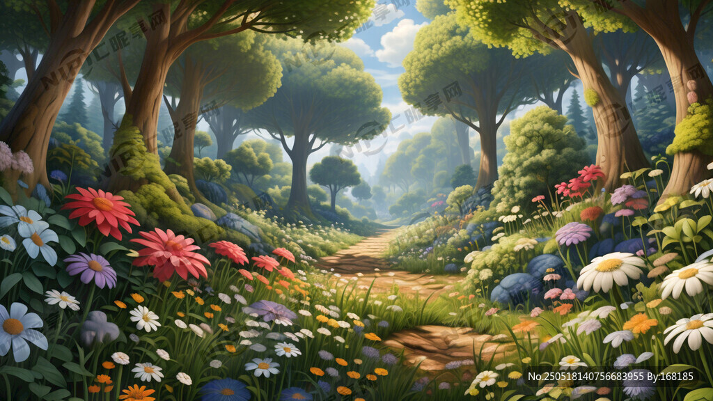 森林场景 树木 草地 花 效果