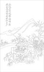 中式山水线描风景图