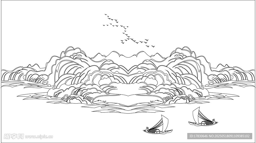 水墨山水间的扁舟之景