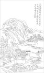 水墨山水线描风景图