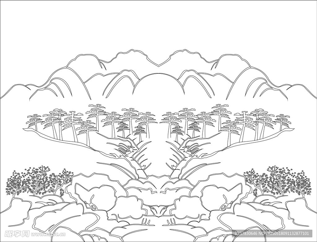 山水风景线稿图