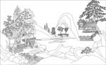 手绘山水风景简笔画