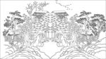 中式山水庭院线描图