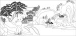 水墨山水风景线稿图