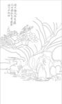 水墨山水线描风景图
