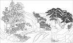 山水风景线稿图