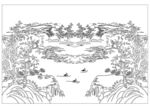 中式山水花鸟线描图案