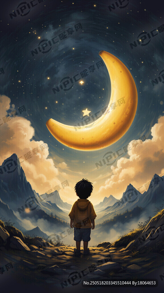 小男孩 繁星满天 小山坡