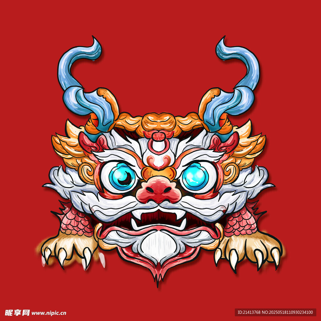 中式龙首图腾插画设计