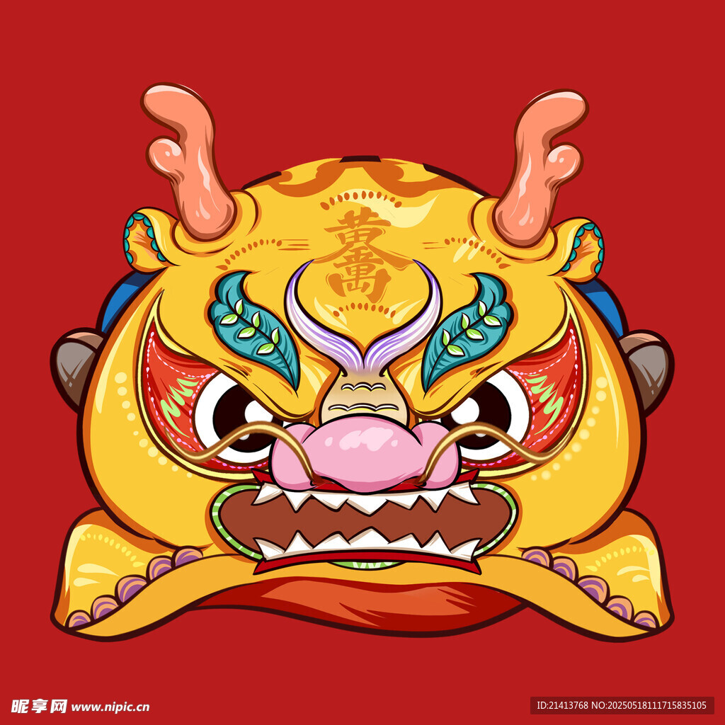 金色舞狮头插画