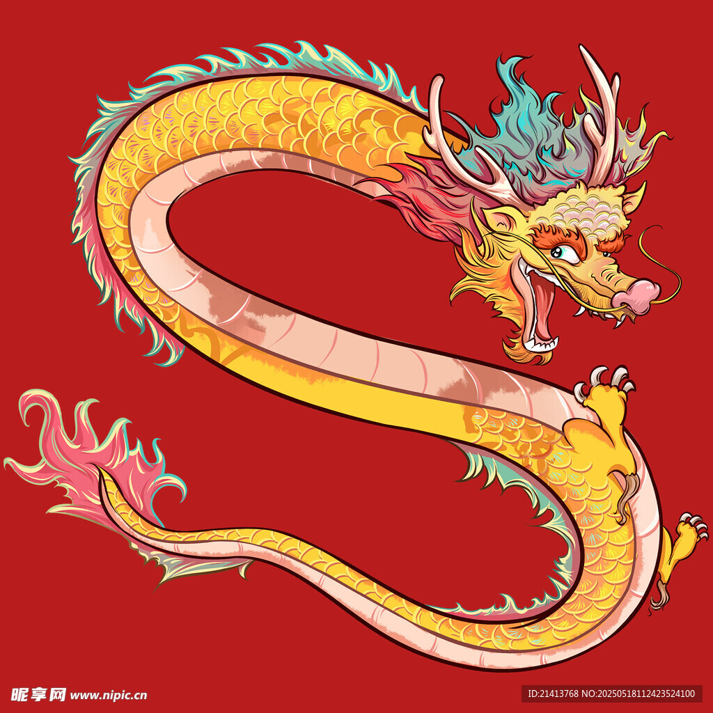 中国风红色背景祥龙图案