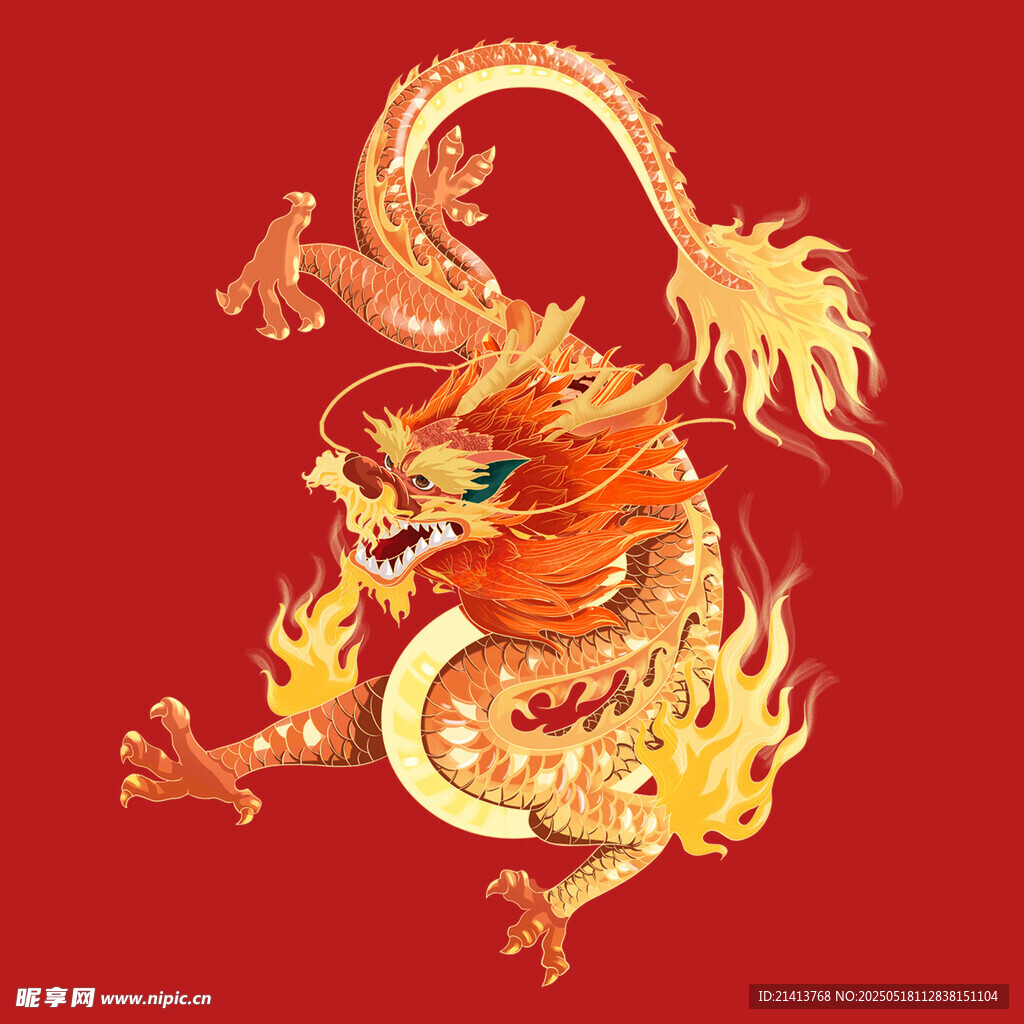 红色背景上的华丽中国龙