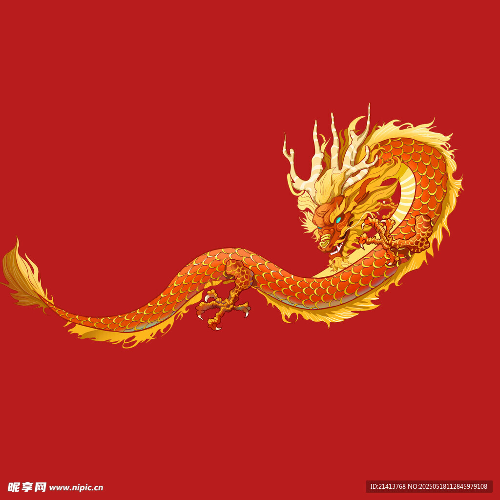红色背景上的金色祥龙
