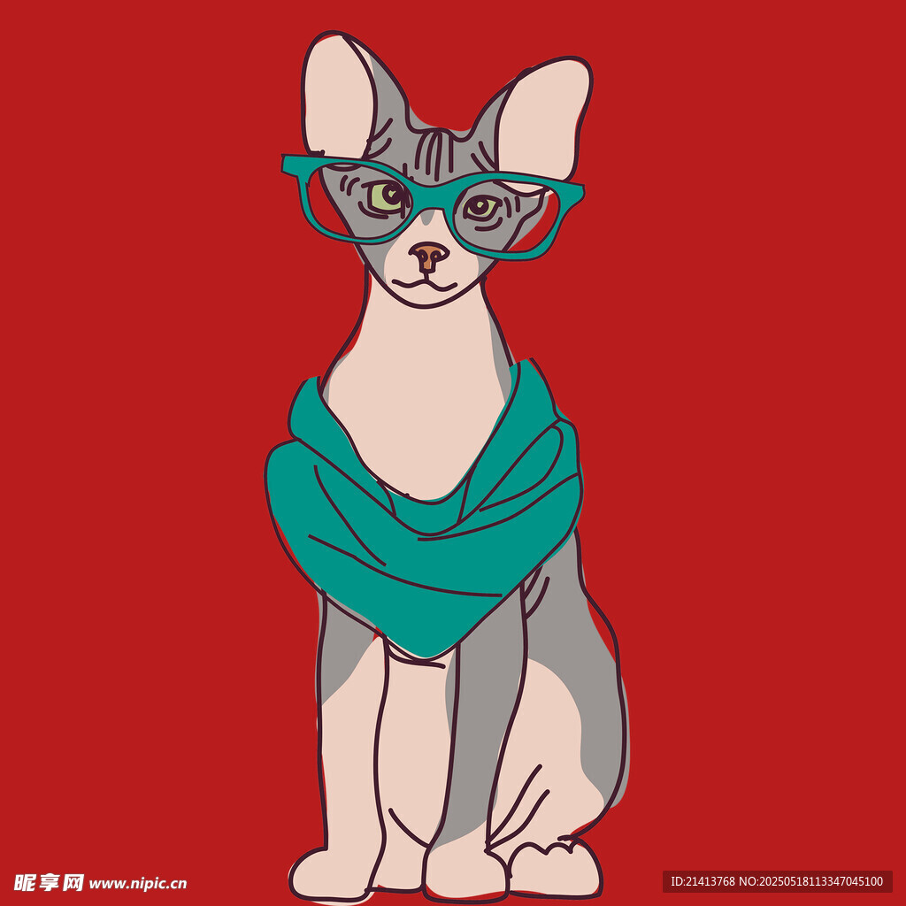 戴眼镜围巾的时尚猫咪
