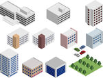多样建筑等距视图插画