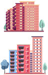 多彩城市建筑与绿树景观