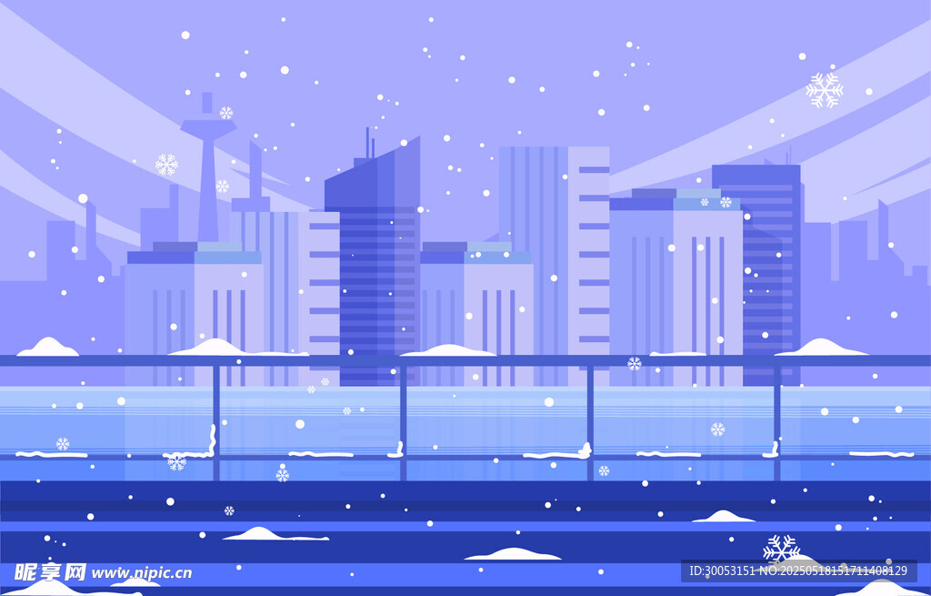 冬日城市雪景天际线