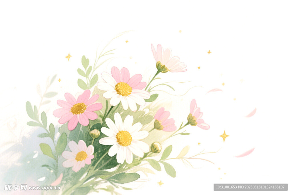 清新雏菊插画花卉美景