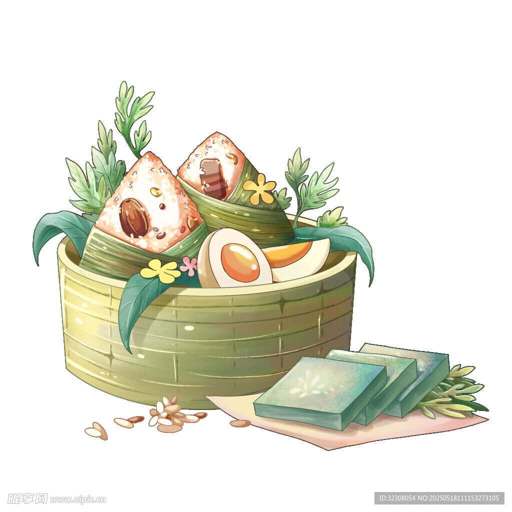 竹篮中的美味粽子与配菜