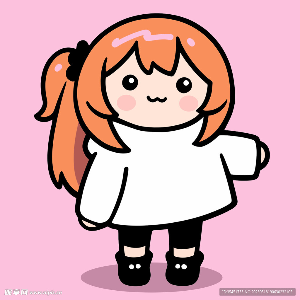 可爱扎马尾女孩卡通形象