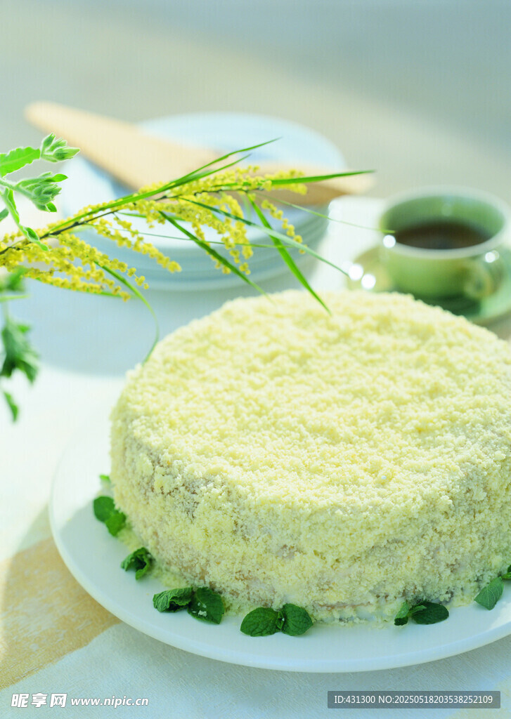 美味抹茶蛋糕精致摆盘