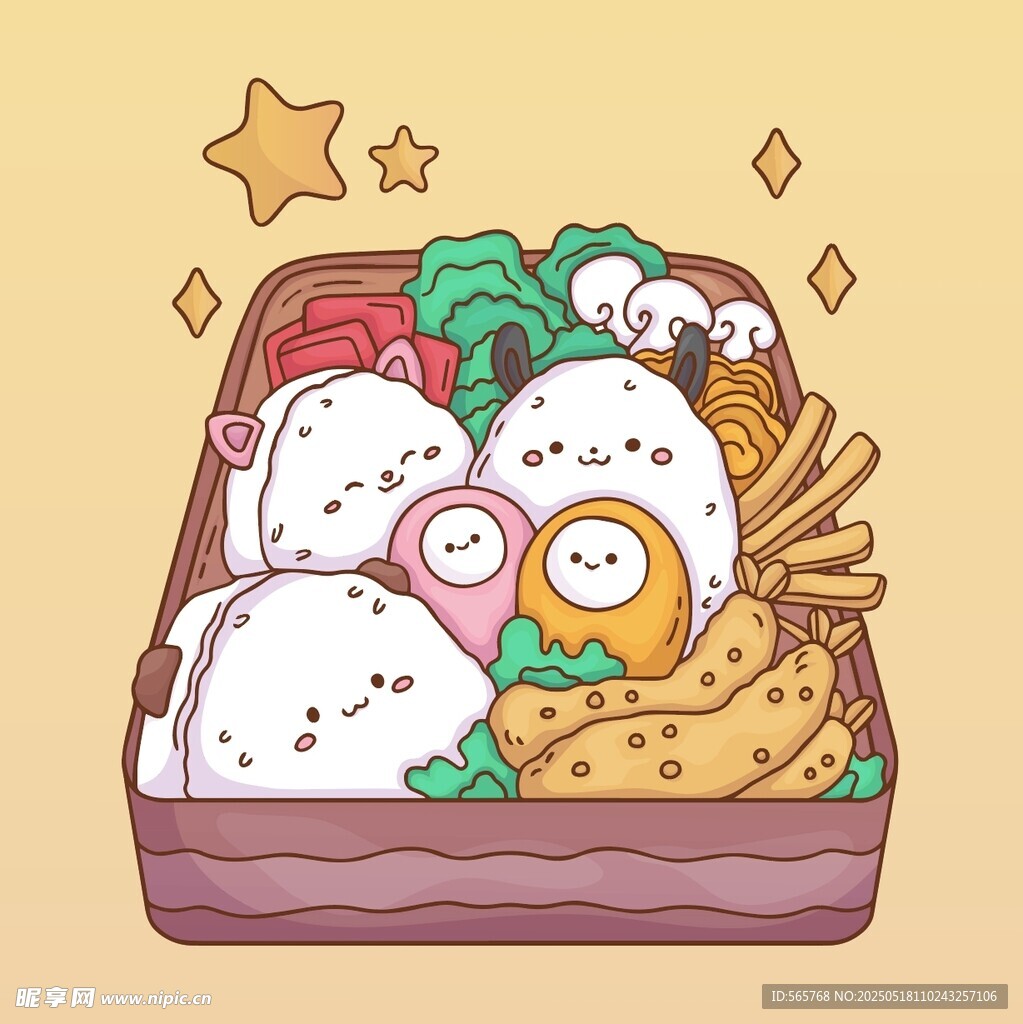 可爱卡通便当盒美食插画