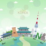 韩国旅游 矢量 插画 地标  