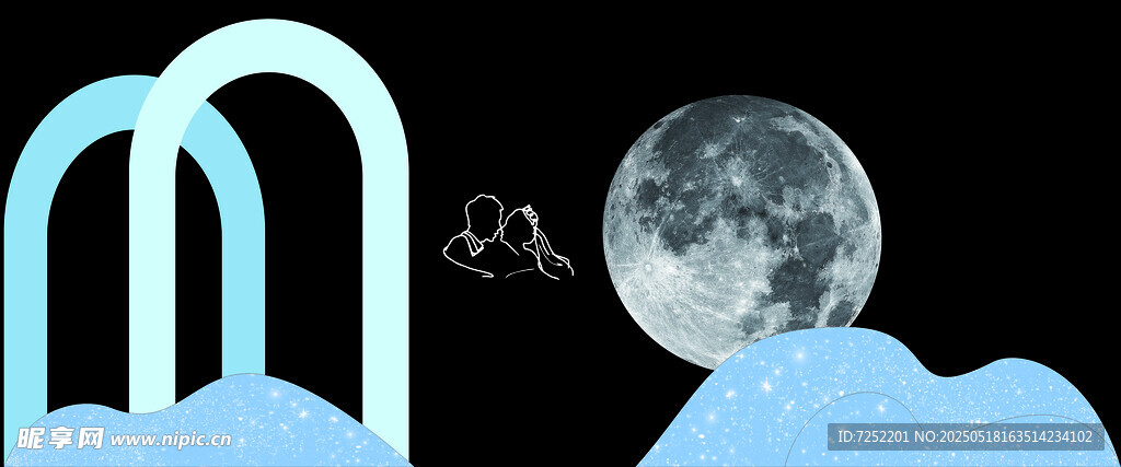 梦幻夜空下的月亮与建筑
