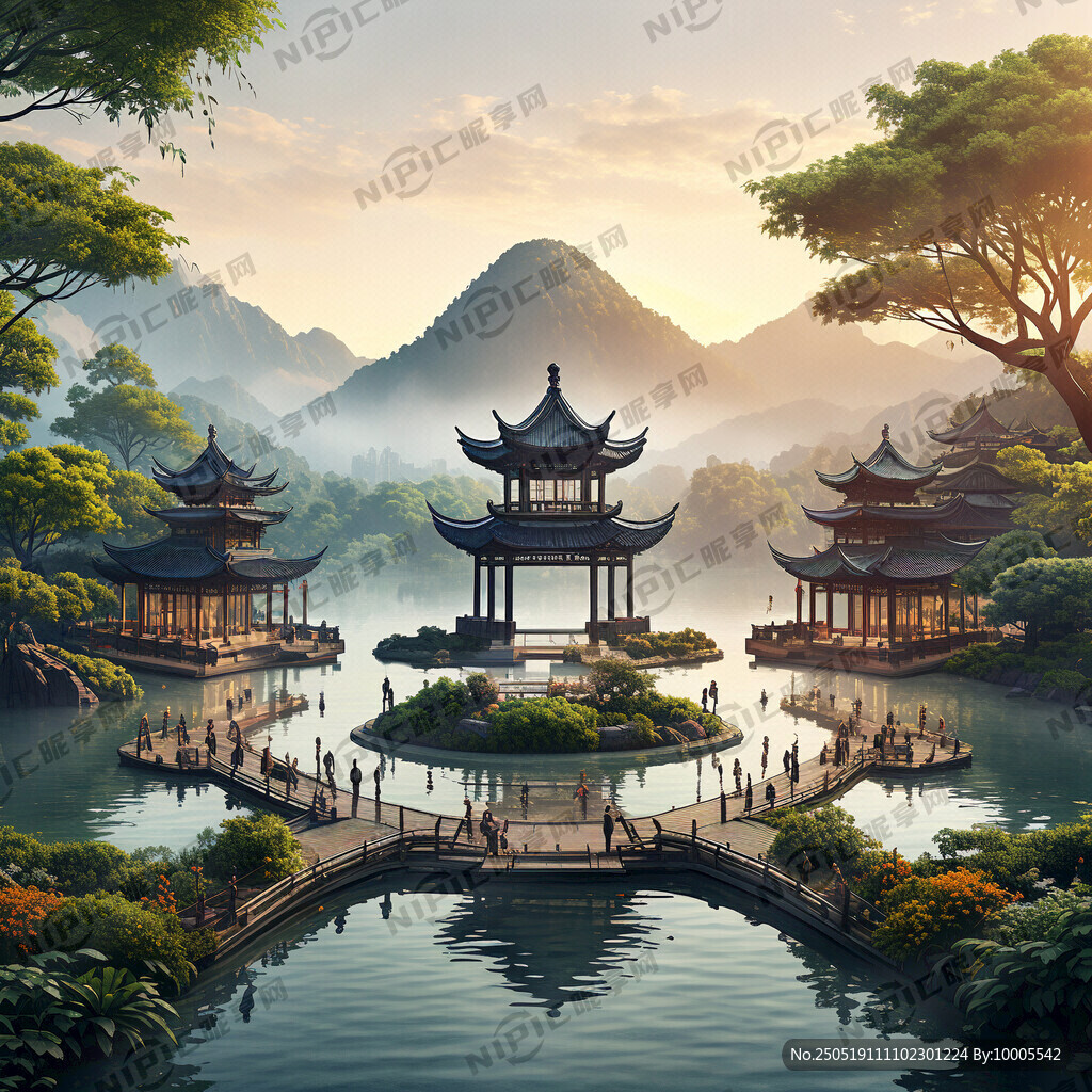 杭州西湖标志景点 有山水