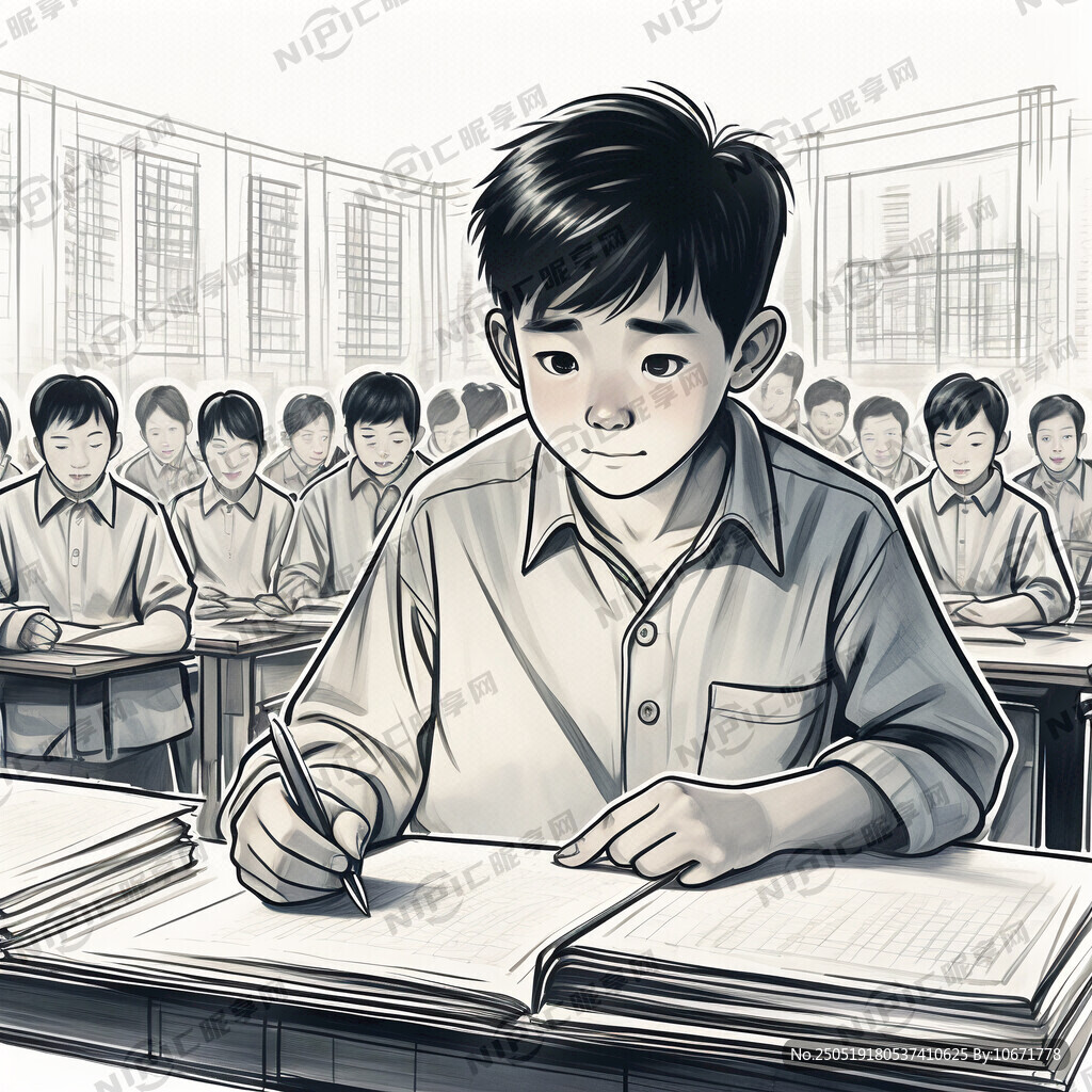 背书的学生线稿图