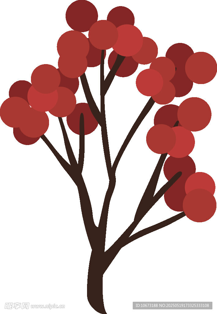 红色花朵树枝插画