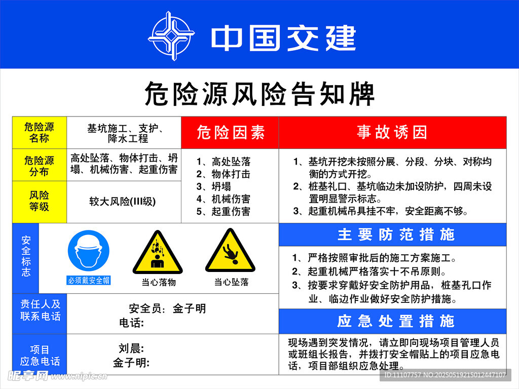 中国交建危险通风告知牌
